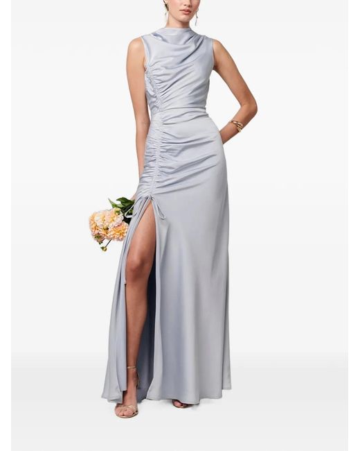 Savel Blue Ruched Slit-Detail Maxi Dress