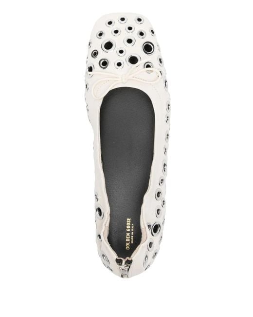 Golden Goose Deluxe Brand White Amy Eyelet Zip Ballet Flat Shoes