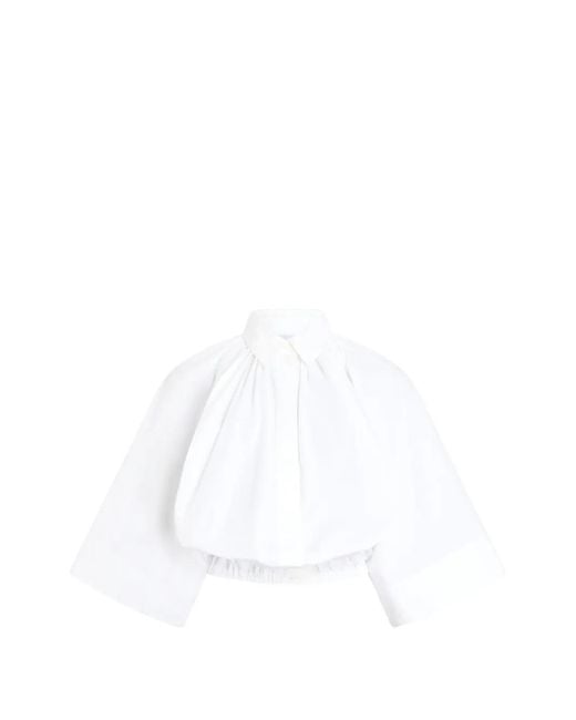 Patou White Cropped Sleeves Volume Blouse