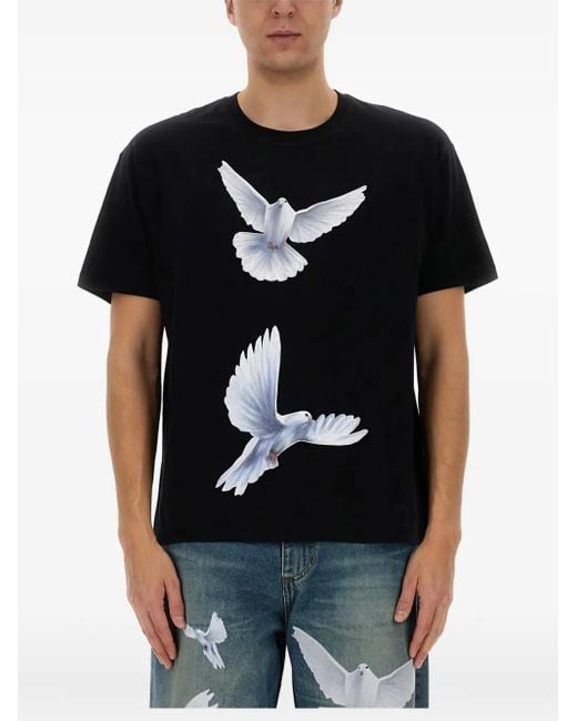 3.PARADIS Black Dove-Print Cotton T-Shirt for men
