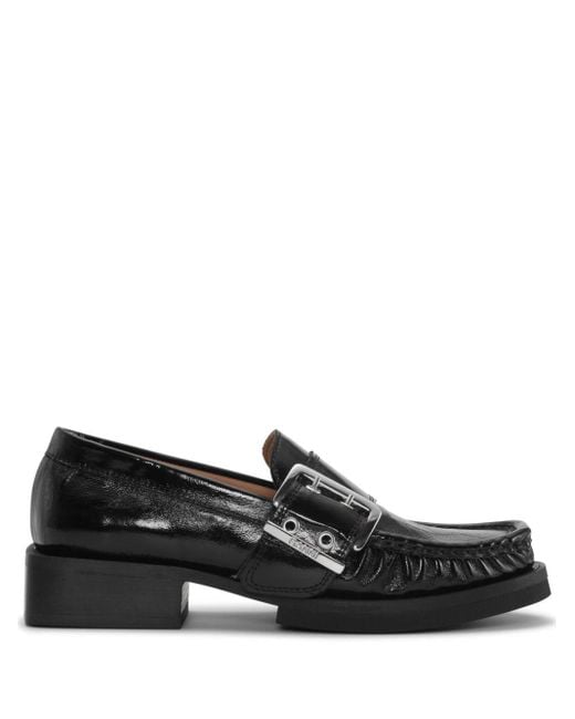Ganni Black Low-heel Buckled Loafers