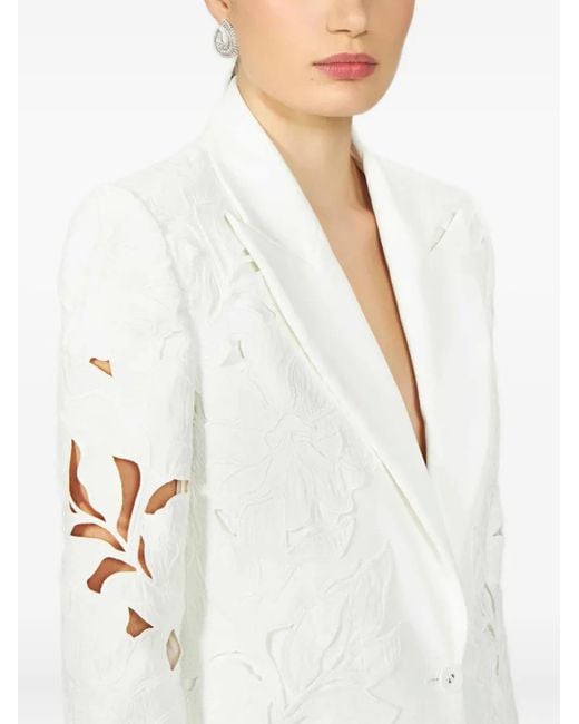 Costarellos White Neff Floral-Lace Cut-Out Blazer