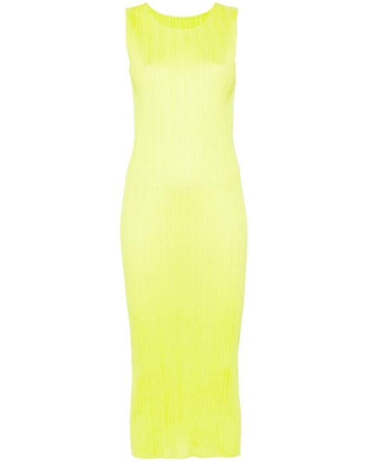 Pleats Please Issey Miyake Yellow New Colorful Basics 3 Midi Dress