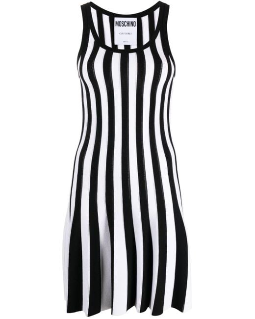 Moschino Black Striped Ribbed-knit Minidress