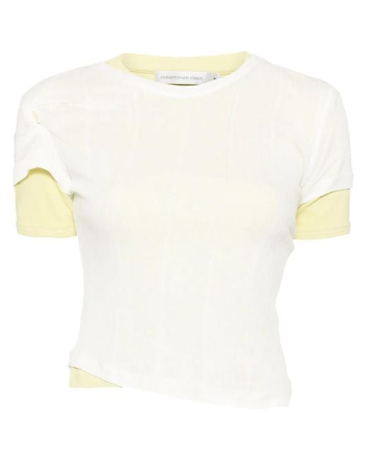 Christopher Esber White Semi-Transparentes T-Shirt Mit Geripptem Overlay