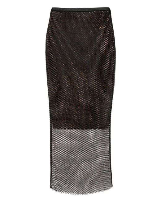 Sportmax Black Midi Skirt With Crystal Embellishments And Semi-Sheer Panels