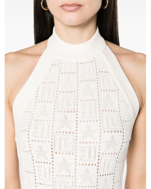Balmain White Crochet-knit Midi Dress