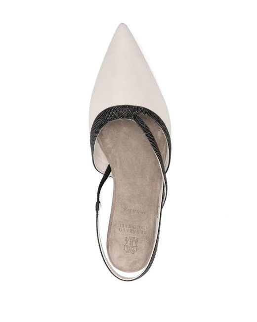 Brunello Cucinelli White Leather Slingback Ballet Flats