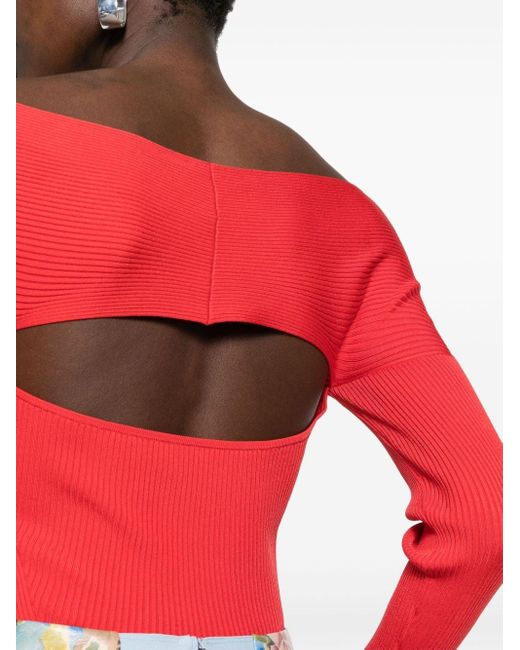 Pinko Red Cut-out Ribbed-knit Top