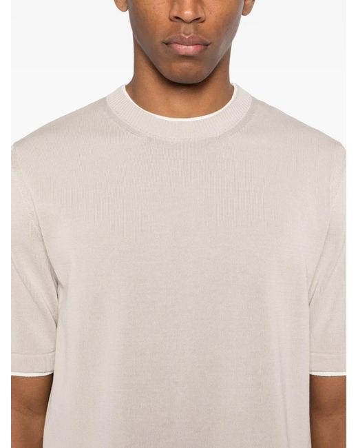 Eleventy White Round Neck Trim Sweater for men