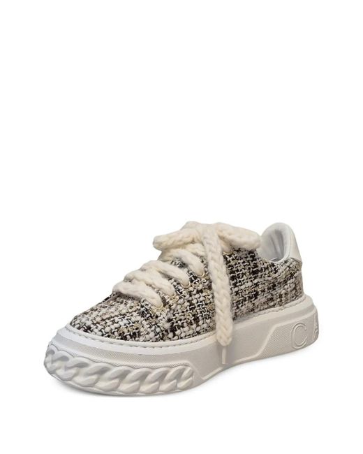 Casadei White Off Road Tweed-Effect Chunky-Sole Sneakers