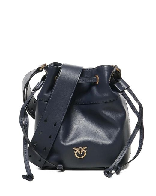 Pinko Blue Mini Drawstring Leather Bucket Bag
