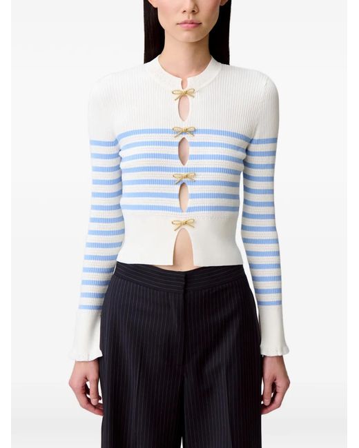 Claudie Pierlot Blue Striped Bow-Embellishment Top