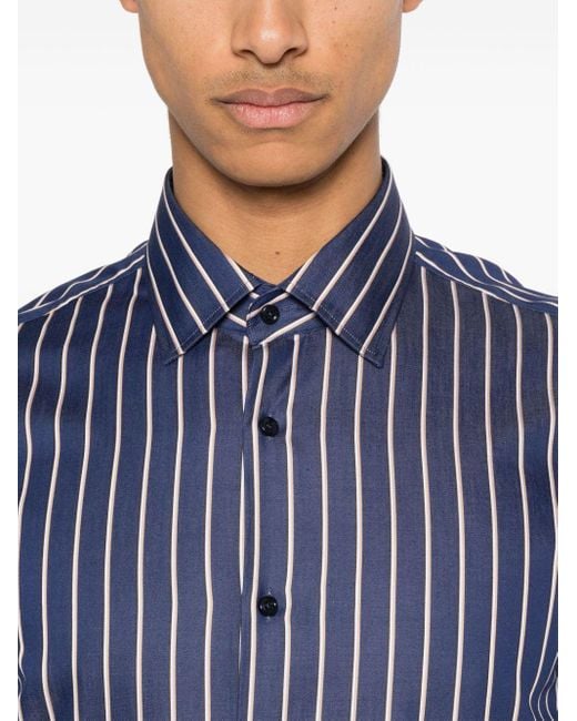 Boss Blue Striped Poplin Shirt for men