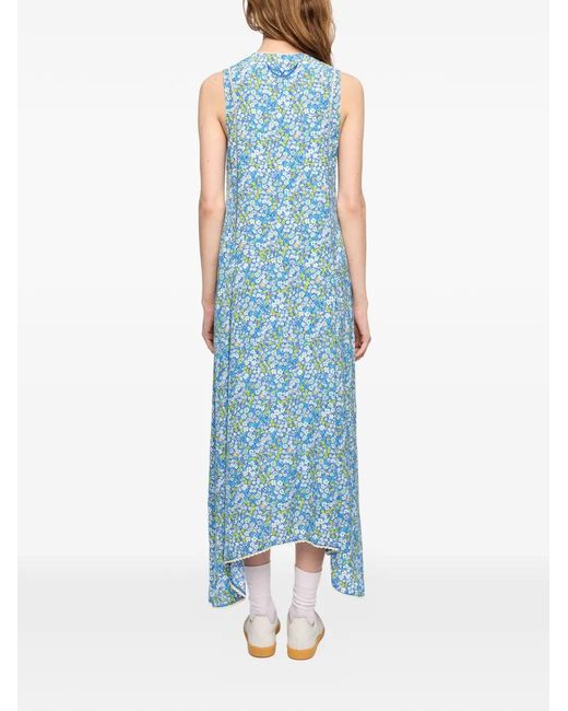 Zadig & Voltaire Blue Rerol Floral-Print Asymmetric Dress