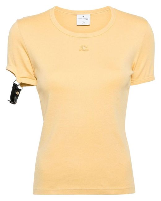 Courreges Yellow Buckle Contrast Cotton T-shirt