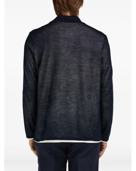Ferragamo Blue Long Sleeve Knitted Silk Polo Shirt for men