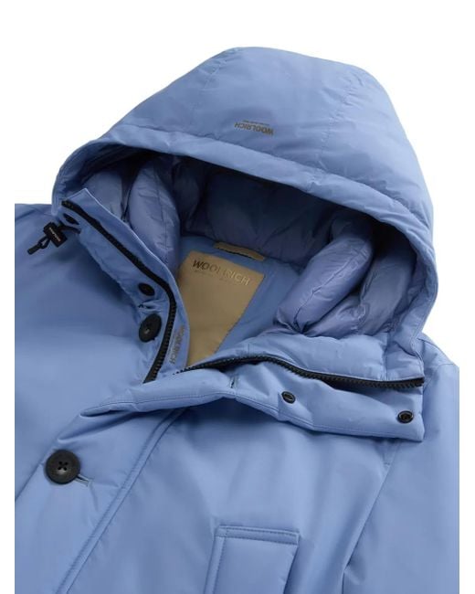 Woolrich Blue Hooded Button-Fastening Padded Jacket for men