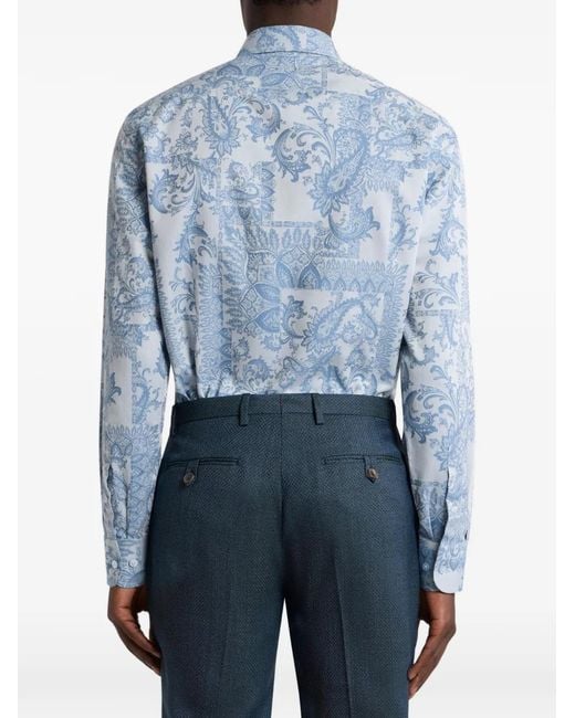 Etro Blue Paisley Jacquard Shirt for men