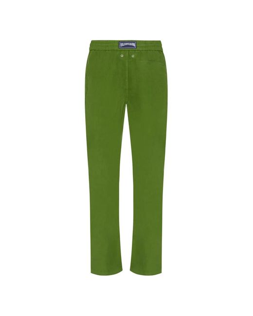 Vilebrequin Green Drawstring-Waist Linen Trousers for men