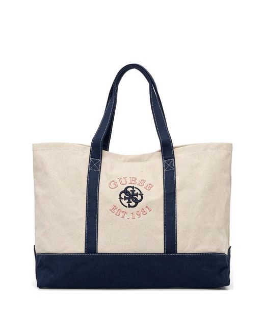 Guess Blue Embroidered Panelled Tote Bag