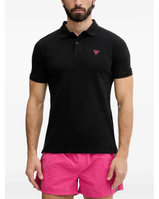 Guess Black Polo En Piqué À Patch Logo for men