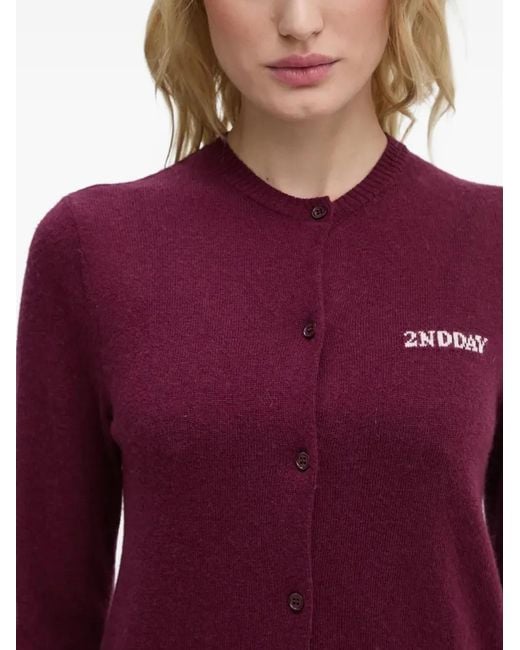 Day Birger et Mikkelsen Purple Logo-Intarsia Cardigan