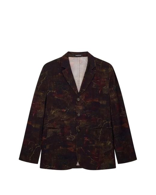 Emporio Armani Brown Abstract-Print Single-Breasted Jacket for men
