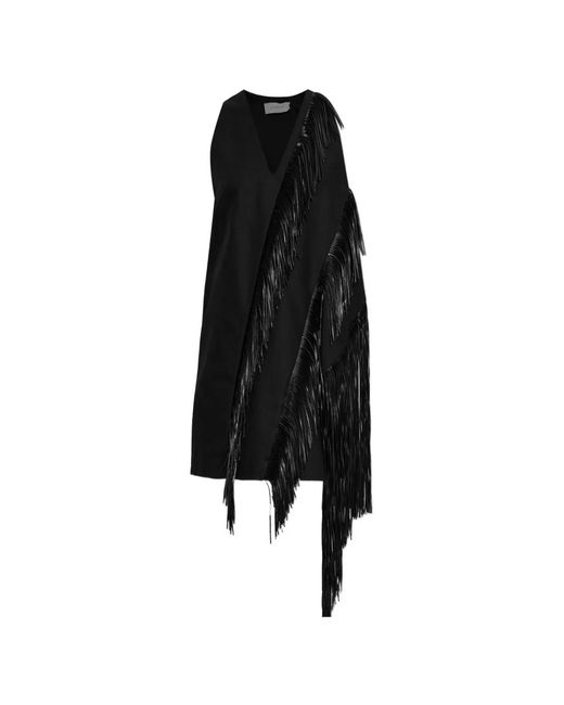 Sportmax Black Fringe-Trimmed V-Neck Dress
