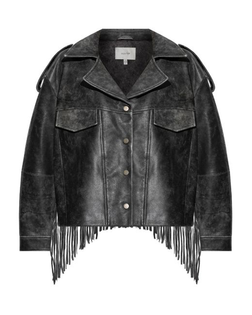 Gestuz Black Lederjacke mit Fransen