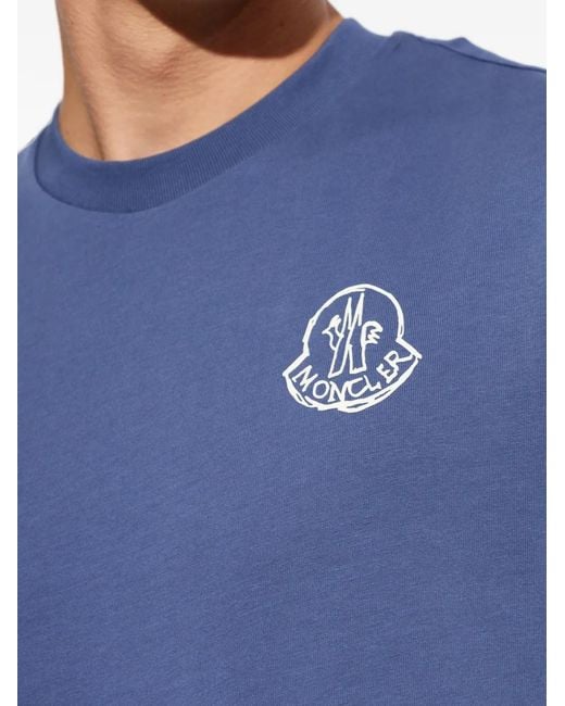 Moncler Blue Logo-Print Short-Sleeve T-Shirt for men