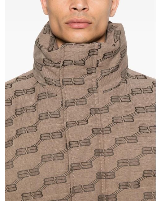 Balenciaga Brown Logo-Pattern Quilted Padded Jacket for men