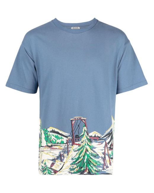 Bode Blue Ski Lift Cotton T-shirt for men