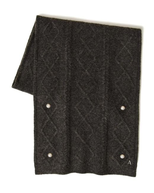 Twinset Black Pearl-Embellished Cable-Knit Scarf