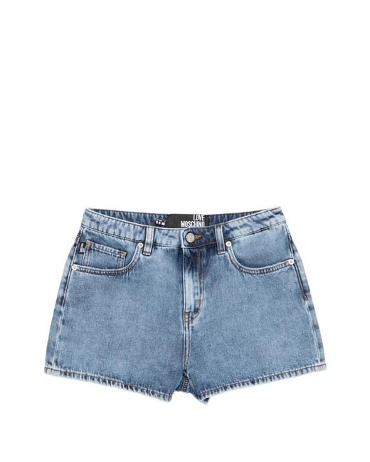 Love Moschino Blue Heart-Patch Denim Shorts