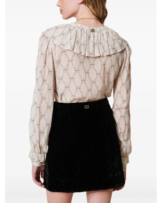 Twinset Natural Bluse mit grafischem Print