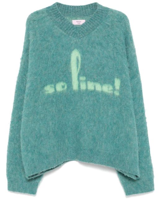 Martine Rose Green Brushed V-Neck Sweater