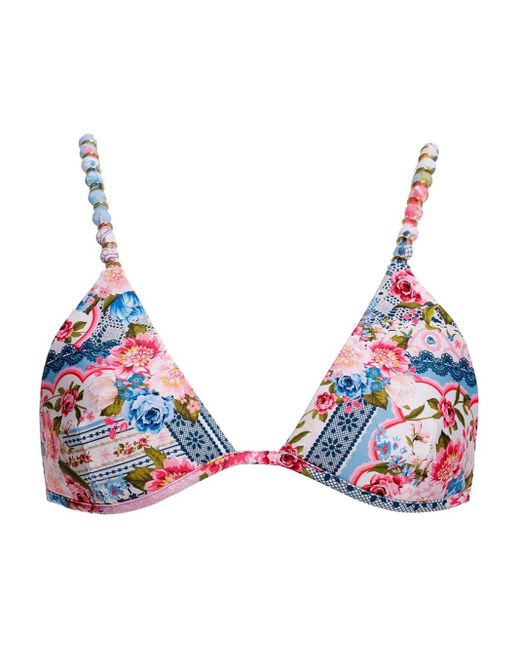 Agua Bendita Blue Belle Floral-Print Bikini Top