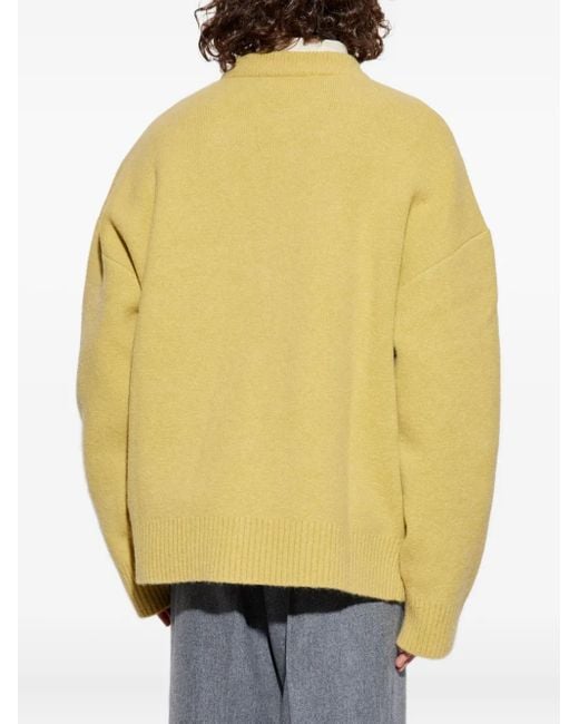 AMI Ami De Coeur Logo Cardigan Yellow