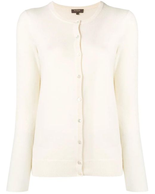N.Peal Cashmere White Round Neck Cardigan