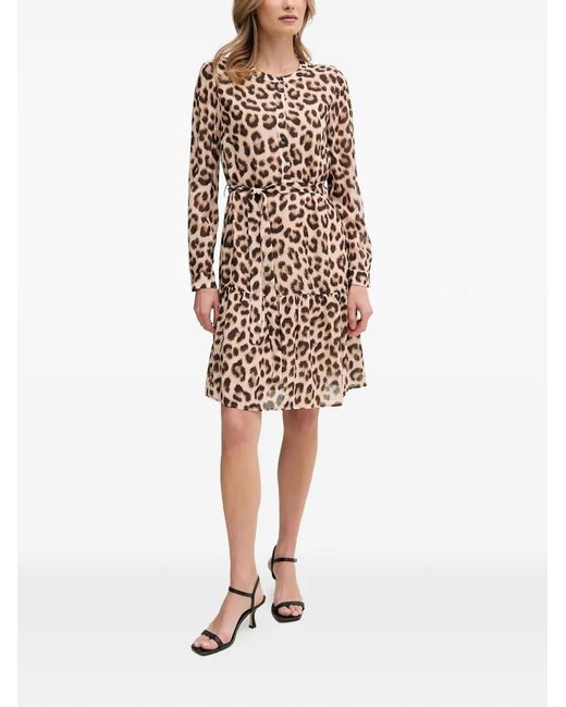 Ouí White Leopard-Print Belted Midi Dress