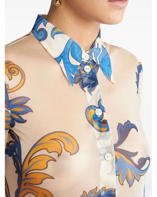 Etro Natural Floral-Print Shirt Dress