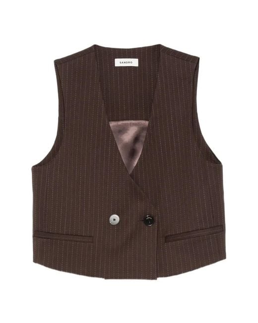 Sandro Brown Pinstripe-Pattern Cropped Top