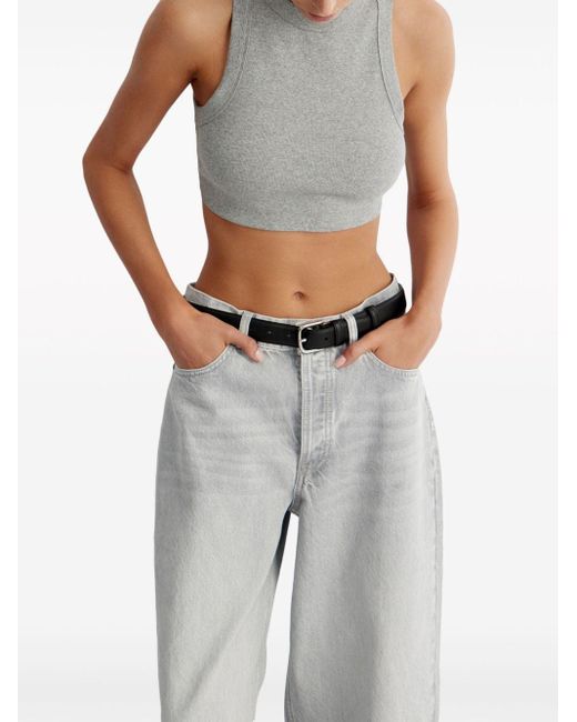 12 STOREEZ Gray Geripptes Cropped-Top