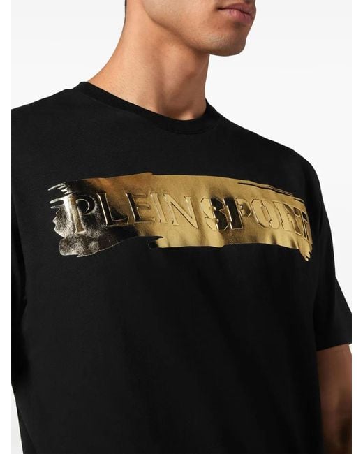 Philipp Plein Black Brushstroke-Print Cotton T-Shirt for men