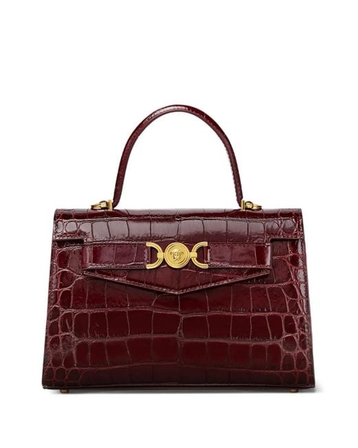 Versace Purple Crocodile-Embossed Leather Tote Bag