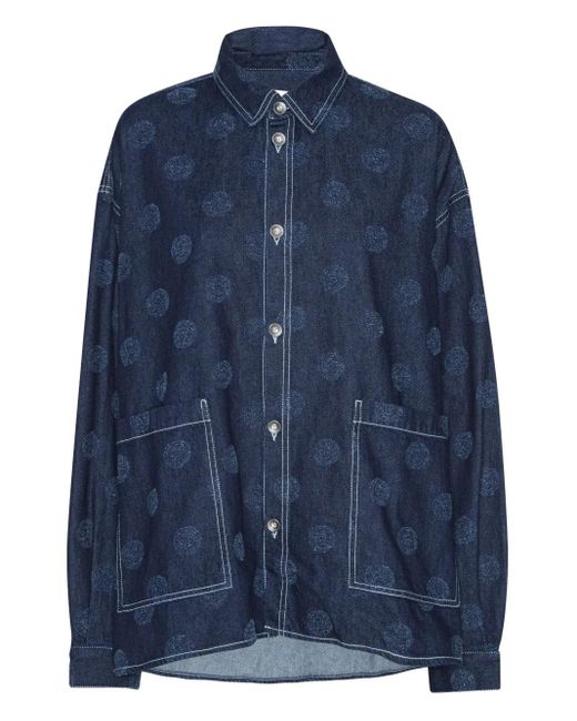 Henrik Vibskov Blue Needle-Punch Dotted Denim Shirt for men
