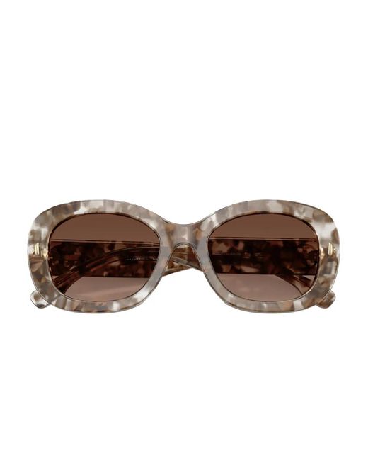 Tory Burch Brown Marble-Effect Oval-Frame Sunglasses