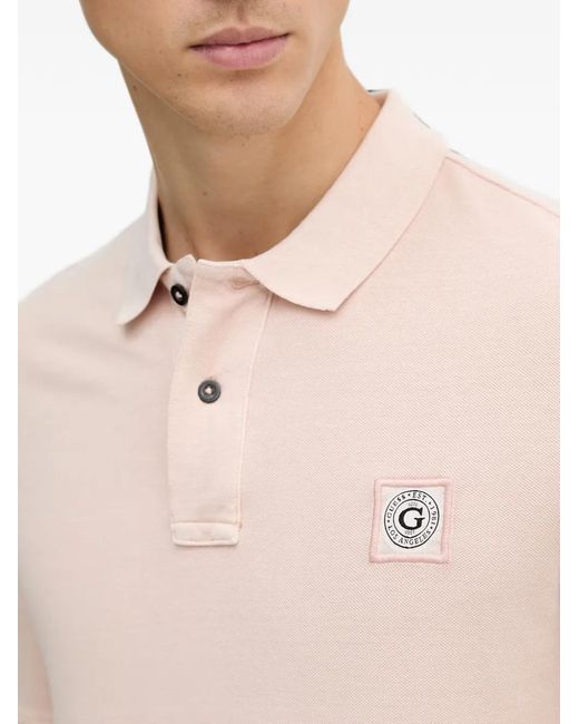 Guess White Logo-Patch Short-Sleeve Polo Shirt for men