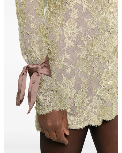 Saint Laurent White Bow-Cuff Lace Mini Dress